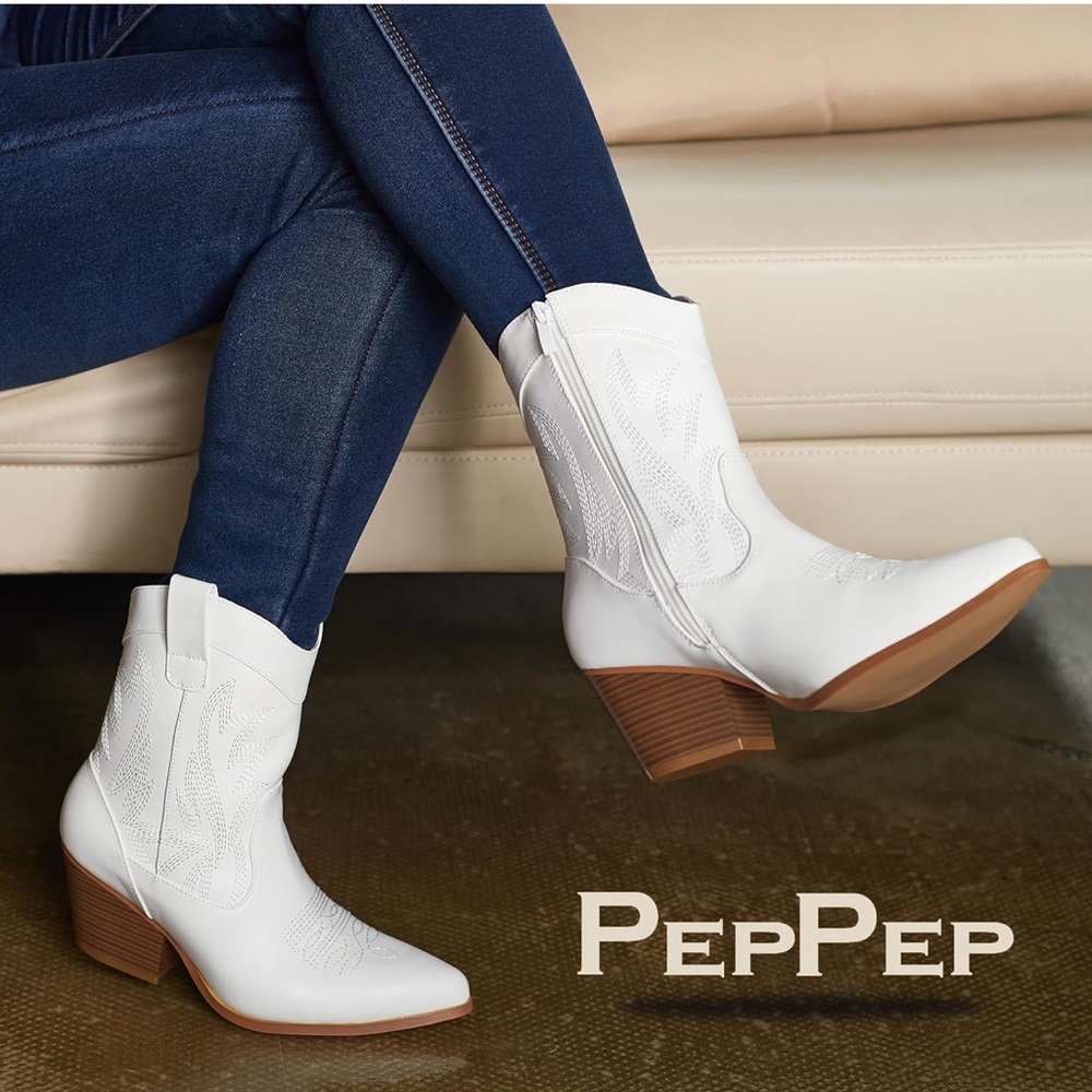 White Western Ankle Boots